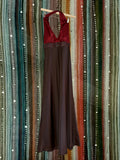 Sleek Vintage Red and Brown Halter Dress