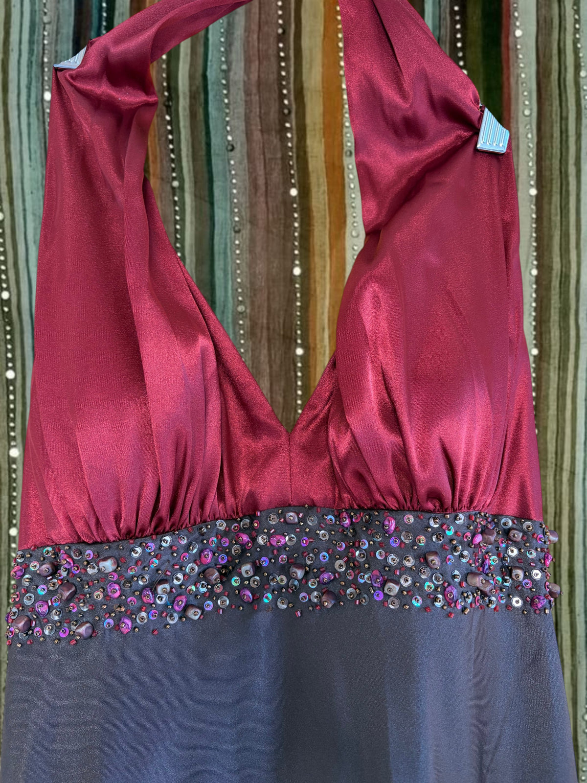 Sleek Vintage Red and Brown Halter Dress