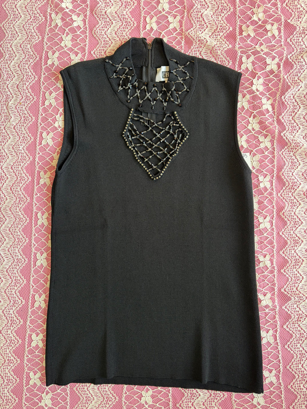 Beaded High Neck Top - S