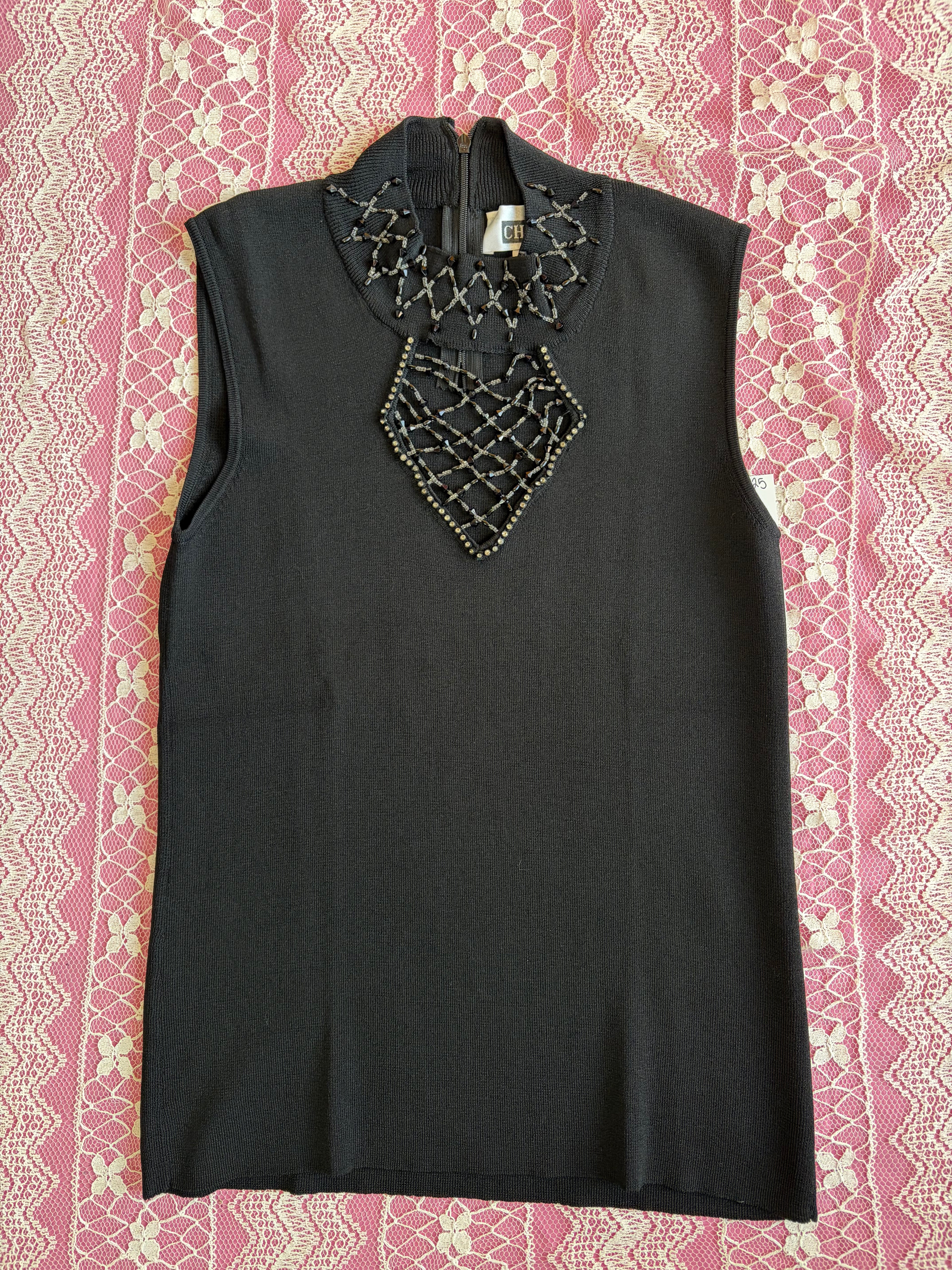 Beaded High Neck Top - S