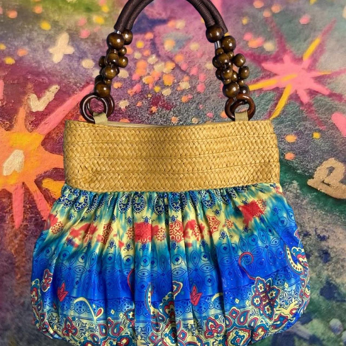 Y2K boho straw and paisley purse - width measurement